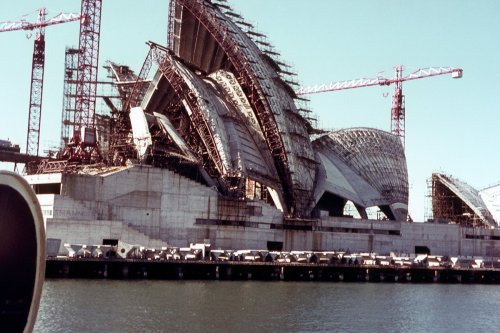 photograph showing the construction of the sydney opera house australia