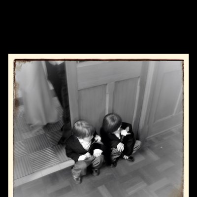 photograph of two boys in a church