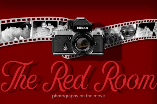 graphic composition of a roll of analogue 35 mm film and the words the red room